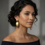 Large Matte Gold Textured Teardrop Drop Stud Earrings Retro Designer Style VG