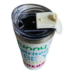 Travel Tumbler White Multicolored Inspirational Print Mug Cup with Lid
