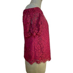 MIAMI Womens Off Shoulder Blouse S Wine Red Lace Floral Bow Short Sleeve Top NWT