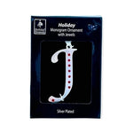 Silver Plated Monogram Letter J Ornament Jeweled Holiday Christmas Decor 3" NIB