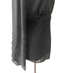 COLDWATER CREEK Womens Blouse L Black Chiffon V Neck Embellished Long Sleeve EXC