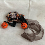 Halloween Pumpkin Garland 13" Orange Black Metal Jingle Bells Wall Door Hanging
