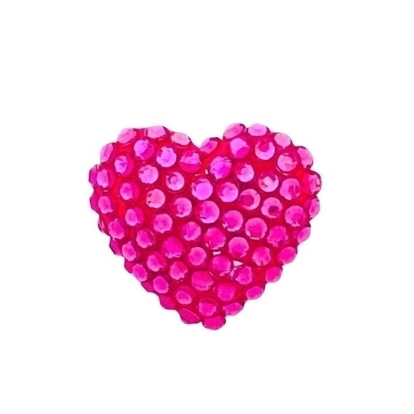 Girls Heart Shaped Ring Pink Rhinestone Silver Adjustable Dress Up Jewelry NWOT