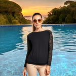 DKNY Women's Black Lace Trim Long Sleeve Sweater M Wool Blend Crew Neck VG