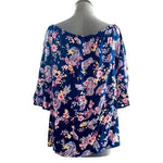 Bailey & Chloe Blue Floral Paisley Bell Sleeve Blouse Women M Rayon Tassel NWOT