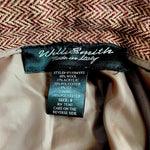 WILLI SMITH Wool High Rise Wide Leg Herringbone Print Pants Brown Gold Size 8