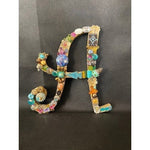 Large Letter A Wall Decor 8.5x7.5" Rhinestone Jeweled Beaded Plaque Handmade VG