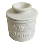 Vintage Butter Bell Crock Fleur de Lis White Ceramic Raised Floral Band 4.5”