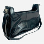 Liz Claiborne Black Patent Leatherette Shoulder Bag Glossy Medium Purse Vintage