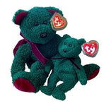 TY Beanie Buddy Wallace Bear 15 & Baby 9 Green Purple Ribbon 2001 NWT Christmas