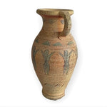 Vintage Terracotta Double Handle Jug Vessel People Etching Clay Pottery 11" Good