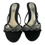 Vintage Marichi Mani Black Silver Rhinestone Leatherette Slip-On Heels Size 6.5