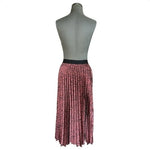 ZARA Pleated Satin Midi Skirt Black Pink Animal Print Elastic Waist Size XS