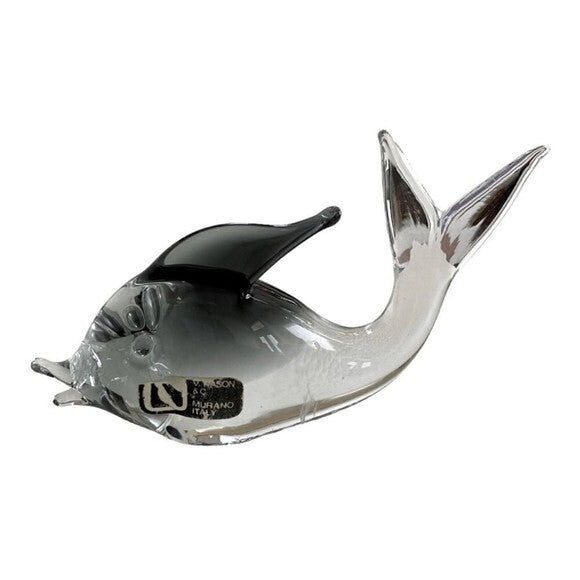 V. Nason Murano Glass Fish Figurine Paperweight 5.75" Smoky Grey Italy Label