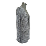 Blue Grey White Wool Blend Cardigan Women Medium Open Front Knit Sweater 31.5 VG