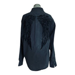 Eighty Eight Men's Black Velvet Wings Button Down Dress Shirt M Long Sleeve VG