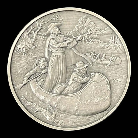 Franklin Mint History of Colonial America Pewter Medal Canoeing Mississippi Rive