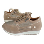 New Metallic Gold Tan White Zip Up Lace Up Bandage Trainers Women’s Size 6