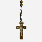 Catholic Wood Rosary Brown Beaded INRI Crucifix Prayer Necklace 17" Handmade