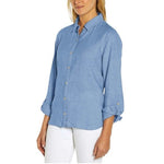 Orvis Womens Linen Blend Button Up Shirt Light Blue Long Sleeve Size M NWT
