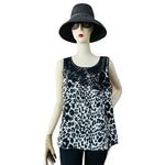 Chico's Women's Black White Animal Print Satin Tank Top 2 (L) Sleeveless Blouse