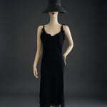 Vintage LAPIS Women Gown M Black V Neck Ruffle Sheer Ball Gown Tie Shoulder Midi