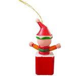 Vintage Wooden Jack In A Box Clown Christmas Ornament Red Green Collectible