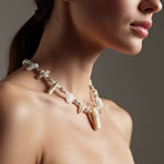 Handmade Crystal Shard Agate Beaded Necklace Boho Beach Princess Jewelry 17"
