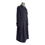 Authentic Burberry 100% Wool Navy Blue Midi Trench Coat Women's 10 Waterproof