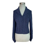 Vintage L.L.Bean Fisherman Knit Wool Cardigan Navy Blue Size 34 Shawl Collar VG