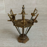 Vintage Spanish Toledo Cocktail Swords Picks Set 6 Gold Silver Metal Stand 4"