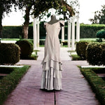 NICOWA Gray Ruffle Hem Fit Flare Maxi Dress Zip Back Evening Gown Size S-M
