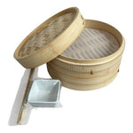 KitchenCrust 10" 2-Tier Bamboo Steamer Set with Chopsticks Sauce Dish NOB