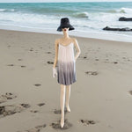 Bali Queen Women's White Grey Metallic Bead Neckline Dress Midi Rayon Adjustable