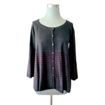 SNT Women's Black Purple Striped Cardigan Size S Button Front Acrylic Cropped VG