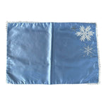 Set of 4+1 Embroidered White Snowflakes Blue Satin Placemats Christmas Decor
