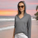 PROLOGUE Womens Hoodie M Grey V Neck Long Sleeve Rayon Blend Side Pockets VG Dis