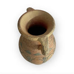 Vintage Terracotta Double Handle Jug Vessel People Etching Clay Pottery 11" Good