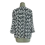 Vince Camuto Women's Black White Geometric Sheer Blouse S Relaxed Fit 3/4 Sleeve