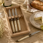 Vintage Laguiole French Cheese/Spreader Knives Set of 4 Wood Box Ivory Handle VG