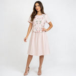 Karin Stevens Vintage 80s Pink Linen Floral Embroidered Midi Dress 4P NWT
