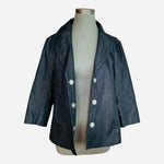 Willi Smith Women's Denim Jean Blazer Blue Size L Button Front 3/4 Sleeve NWOT