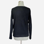DKNY Women's Black Lace Trim Long Sleeve Sweater M Wool Blend Crew Neck VG