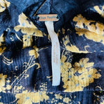 FREE PEOPLE Women's Floral Sheer Loose Fit Top Navy Yellow Black Rayon Size S