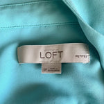 Loft Ann Taylor Light Teal Sheer Blouse SP Long Sleeve Button Front Pockets EXC