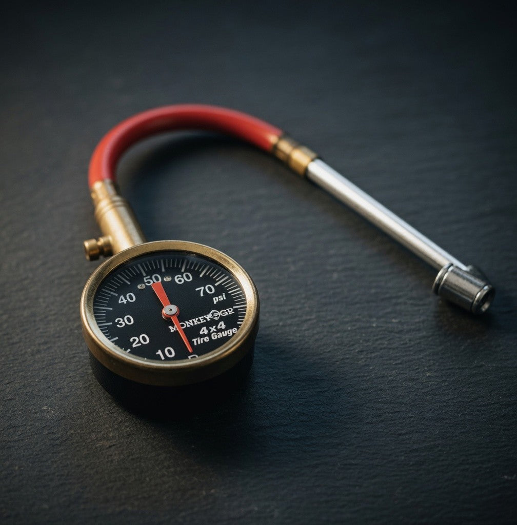 Vintage Donkey 4x4 Tire Gauge 0-80 PSI Brass Red Hose Flexible Chuck VG