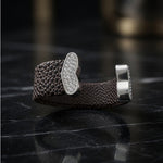 Stylish Brown Textured Leather Bracelet w/ Clear Rhinestone Accent One Size