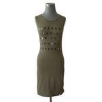 SUPERDRY Green Bodycon Midi Dress Lace Trim Sleeveless Graphic Print Womens S VG