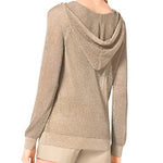 Michael Kors Lurex Gold Metallic Mesh Crochet Knit Hooded Pullover Womens Sz S
