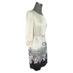 BGN Women's Silk Floral Print Sheath Dress 4 Off White Grey Balloon Sleeve G+